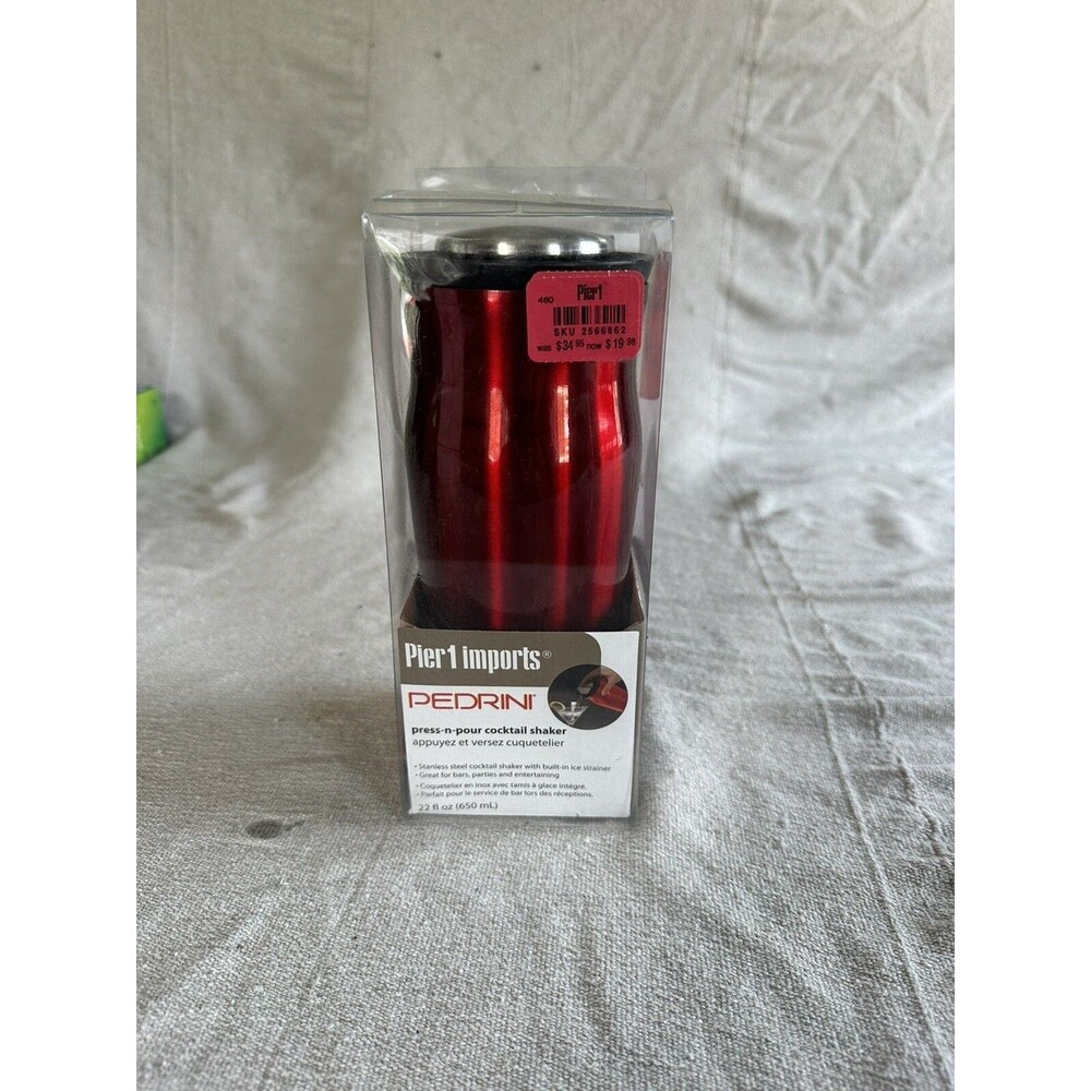 Pier One Red Silver Black Cocktail Shaker 8 inch, NIB